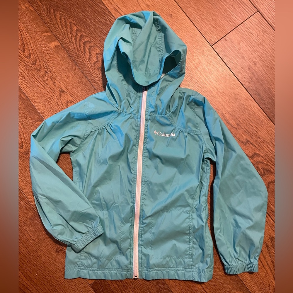 Columbia Teal Hooded Lightweight Rain Jacket Windbreaker w/ Pockets